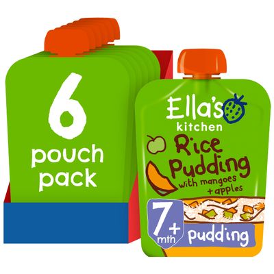 Ella's Kitchen Organic Really Yummy Rice Pudding with Mangoes and Apples Stage 2 from 7 Months, 80 g (Pack of 6)