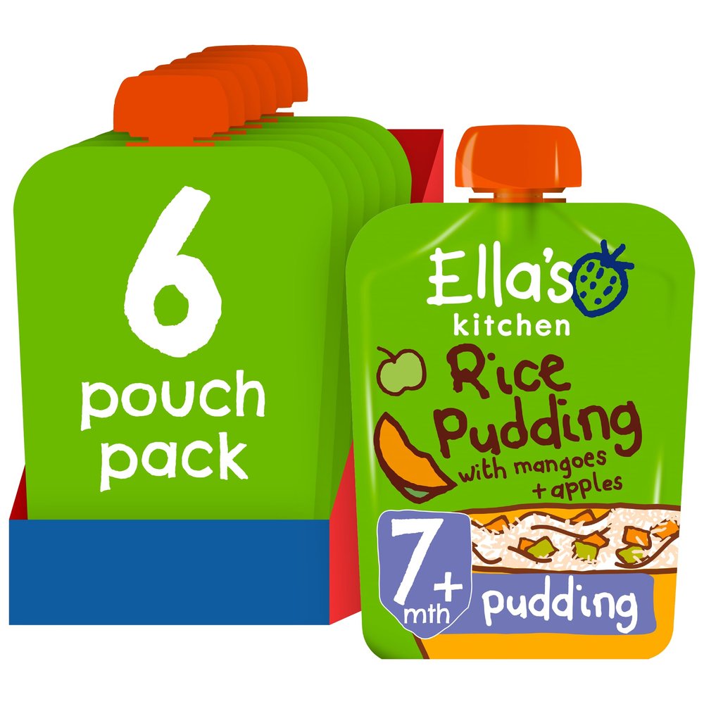 Ella's Kitchen Organic Really Yummy Rice Pudding with Mangoes and Apples Stage 2 from 7 Months, 80 g (Pack of 6)