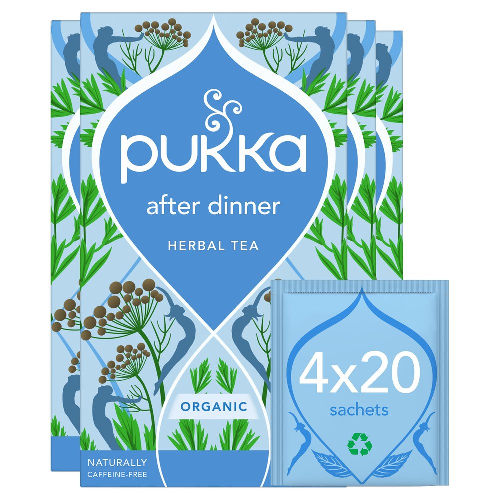 Pukka Herbs After Dinner, Organic Herbal Tea with Aniseed, Fennel & Cardamom 20 Sachets (4 Pack, 80 Tea bags Total)