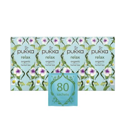 Pukka Herbs | Relax Organic Herbal Tea Box | Tea Infusion With Chamomile, Cardamon and Fennel | Perfect For Calming | Caffeine Free | 4 Packs | 80 Plant Based Biodegradable Tea Bags