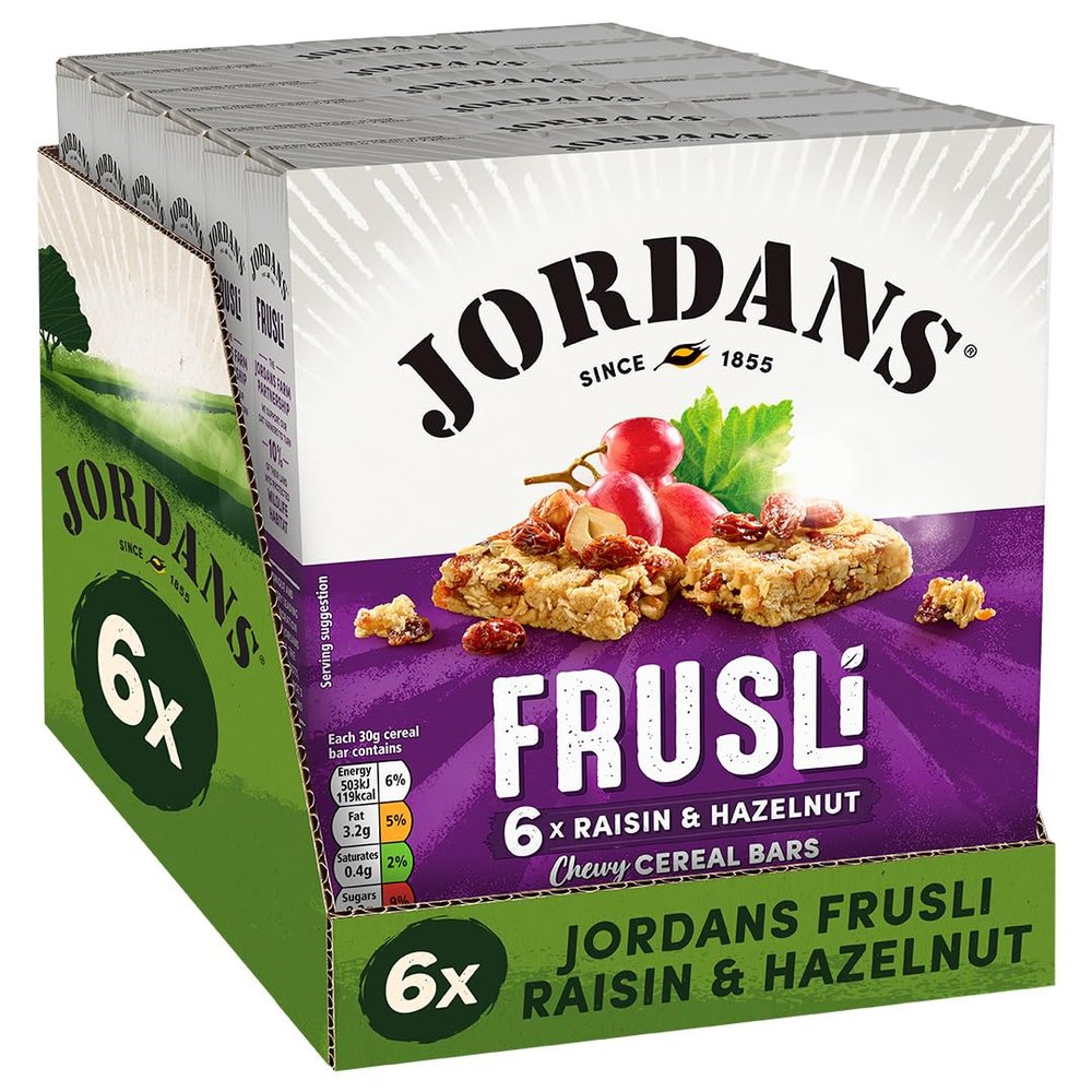 Jordans Frusli Raisin & Hazelnut Cereal Bars Vegetarian, 6 Packs of 6x30g
