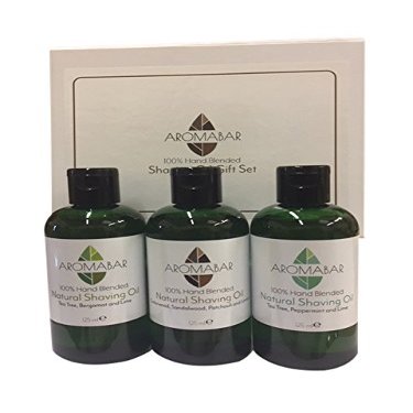 Natural Shaving Oil Gift Set (3 x 125ml) Tea Tree, Bergamot & Lime, Cedarwood Sandalwood Patchouli & Lemon and Tea Tree Peppermint & Lime Ideal for Fathers Day or Birthdays