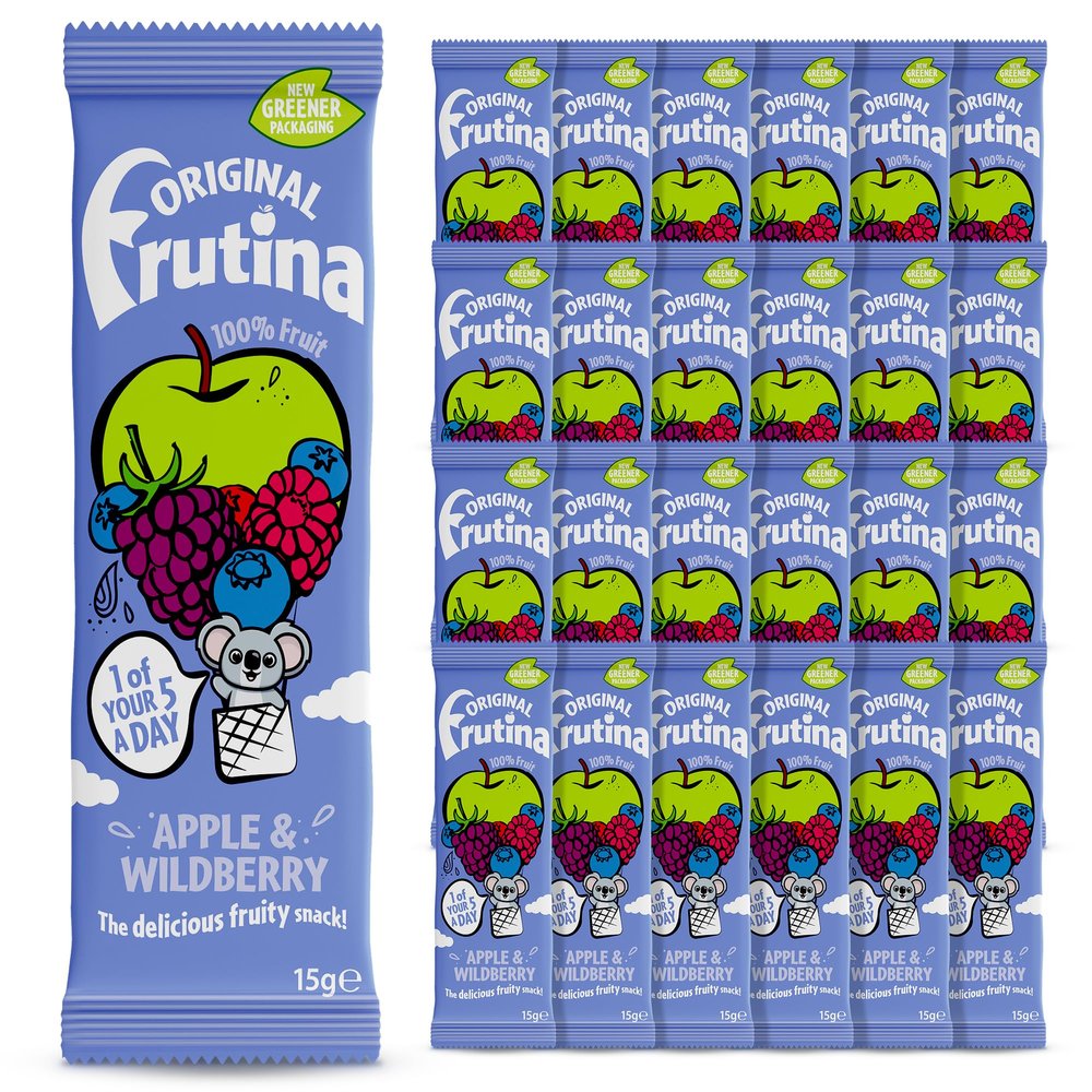 Frutina Apple and Wildberry Fruit Bars-24x15G Fruit Snacks-100% Dried Fruit with No Added Sugar No Preservatives and No Artificial Colours and Flavours-Delicious Pick-Me-Up Snacks for Kids and Adults