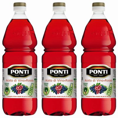 3x Ponti Aceto di Vino Rosso 'Italian Red Wine Vinegar' 1000 ml