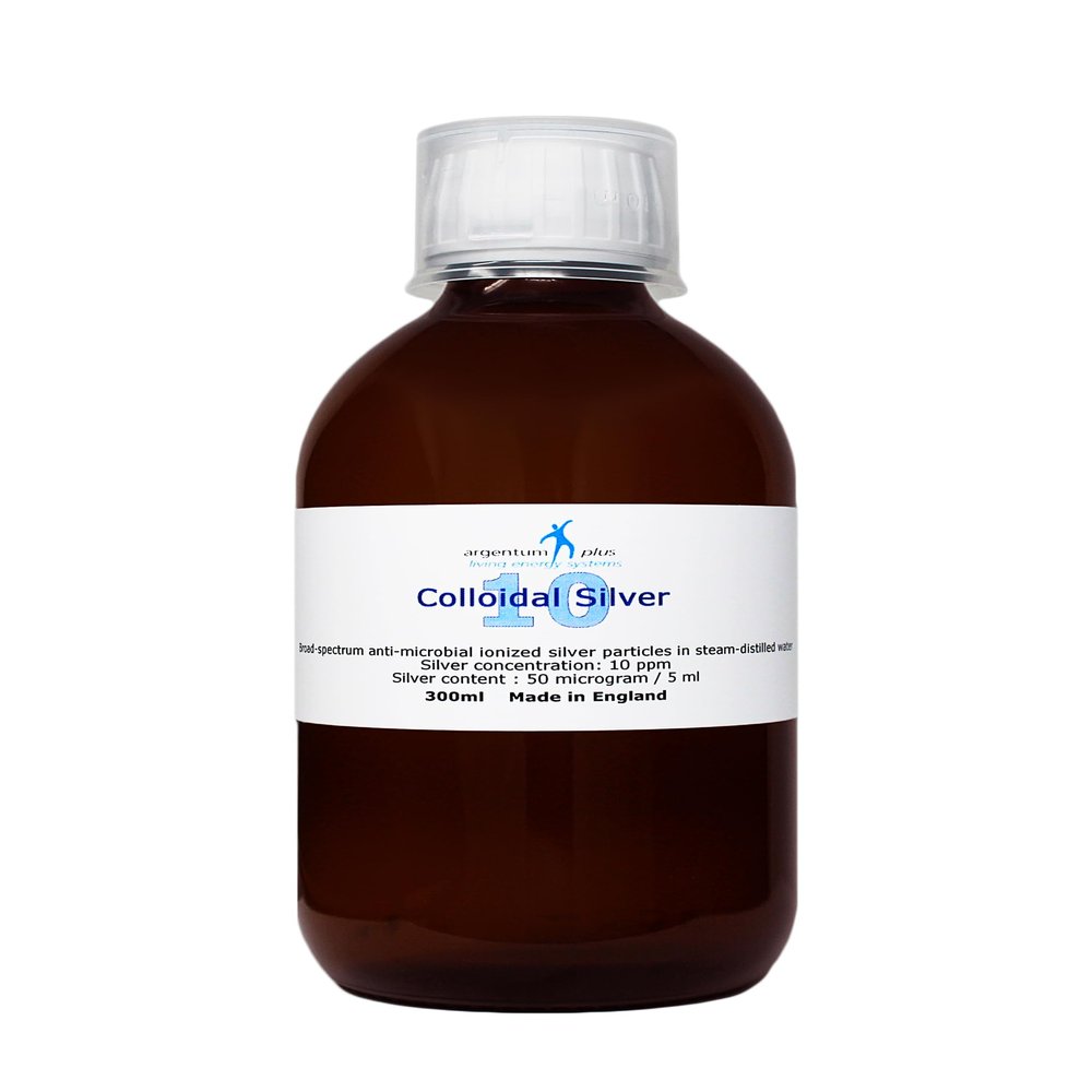 argentum plus - Colloidal Silver 10 ppm - 300 ml - Clear Liquid in Amber Glass Bottle