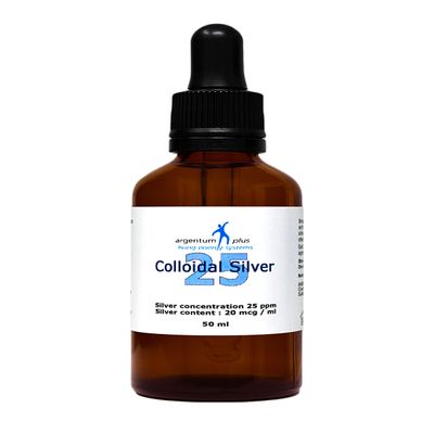 argentum plus - Colloidal Silver 25 ppm - 50 ml Glass Pipette with Glass Dropper Bottle