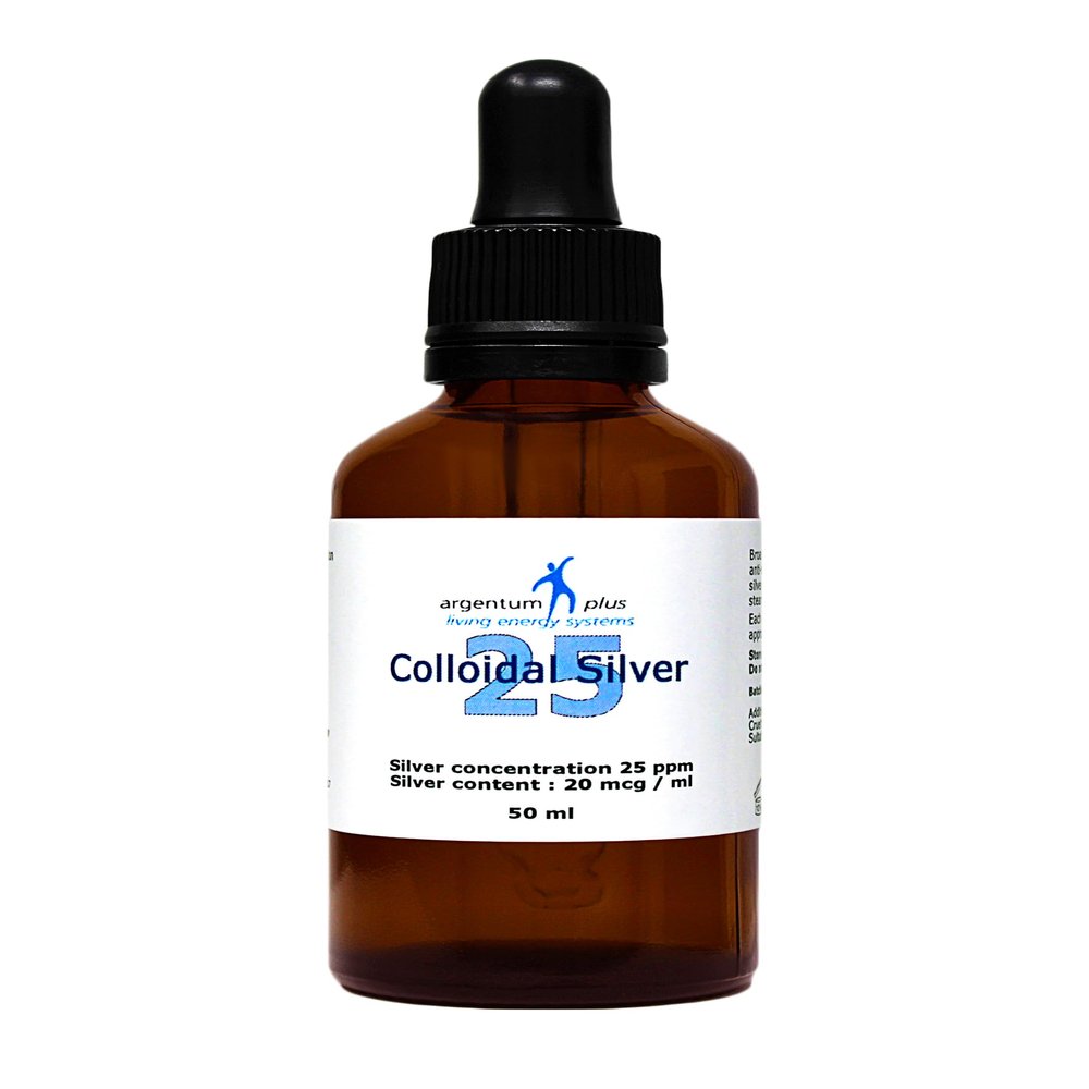 argentum plus - Colloidal Silver 25 ppm - 50 ml Glass Pipette with Glass Dropper Bottle