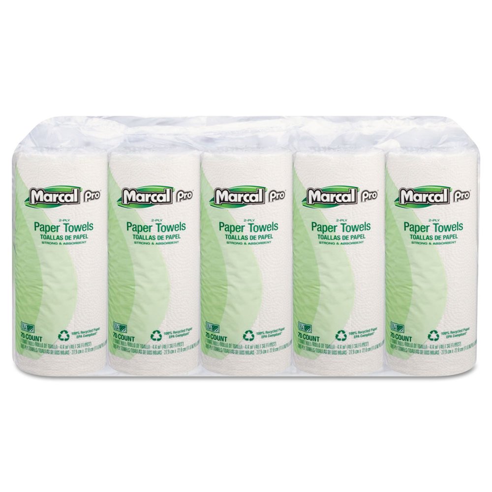 (0 Inches, 0 Inches, 0 Inches, 15, 00610, White) - Marcal Pro Paper Towels, 2-Ply, 70 Sheets Per Roll, 15 Individually Wrapped Rolls per Bundle - 100% Recycled - Strong and Absorbent White Paper Towels 00610