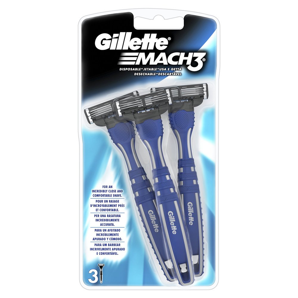 Gillette Mach 3 Disposable Razors, 3 Blades and Razors, Unisex Adult, Male, Multi-coloured