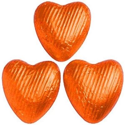 Orange Foiled Milk Chocolate Hearts - Bulk Box of 200, Wedding, Anniversary etc.
