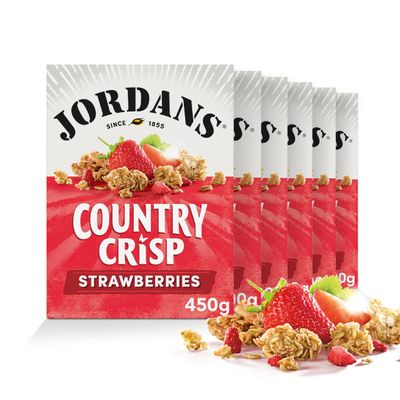 Jordans Country Crisp Strawberry Breakfast Cereal - Oat Clusters with Strawberries - No Artificial Flavours or Preservatives - British Baked Cereal - 450g (Pack of 6 x 450g)