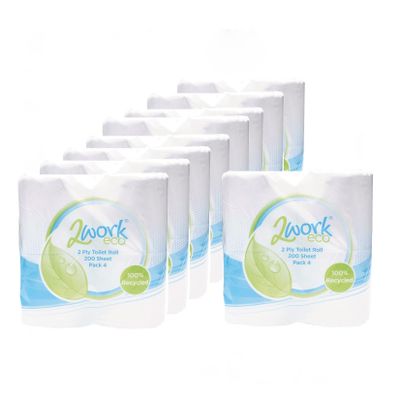 2Work Recycled 2-Ply Toilet Roll 200 Sheets (Pack of 36) KF03809