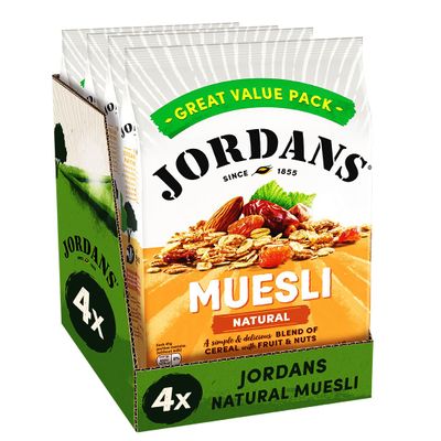 Jordans Natural Muesli | Breakfast Cereal | Vegetarian | High Fibre | 4 PACKS of 1 kg