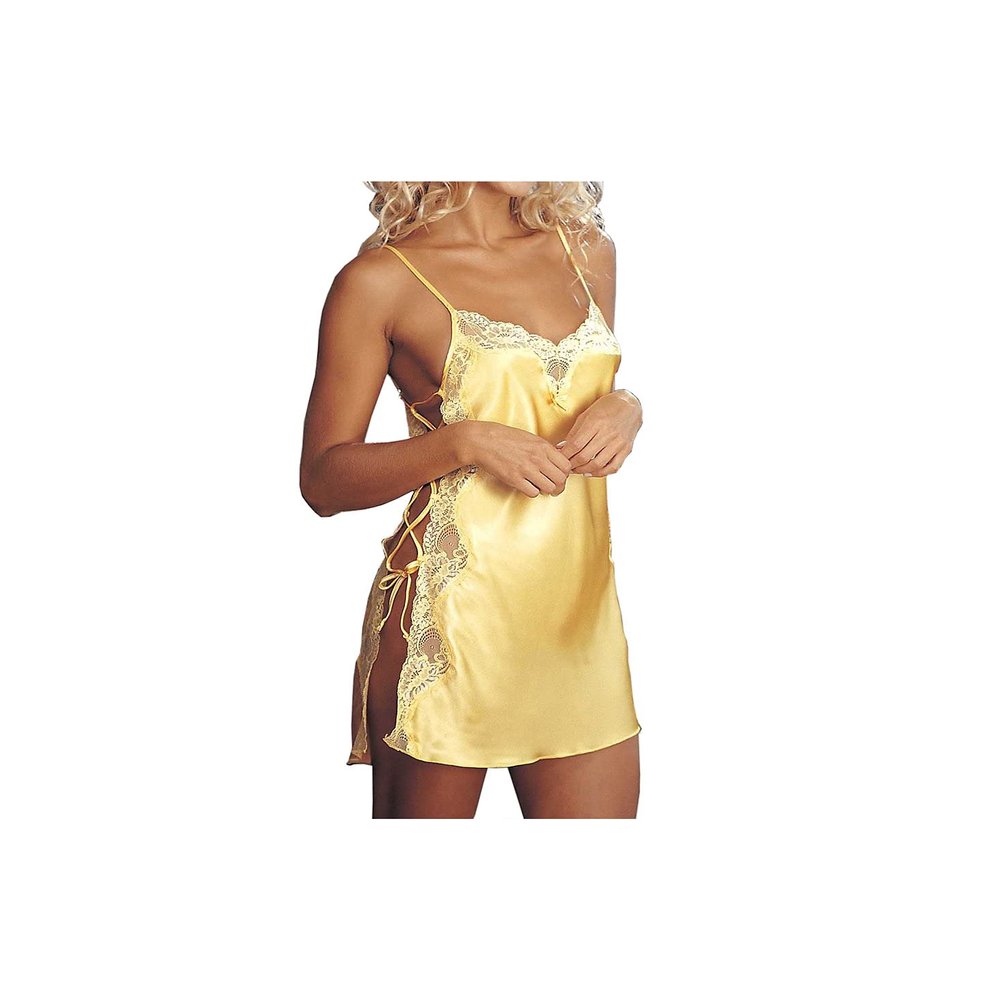Shirley of Hollywood Charmeuse Lace-Up Chemise, Number 20015, X-Large, Buttercup Yellow
