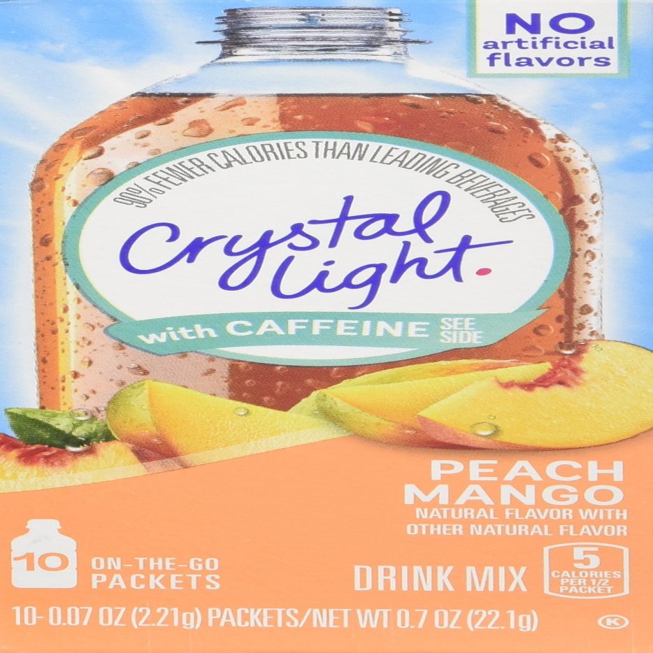 Crystal Light On The Go Peach Mango With Caffeine, 10-Packet Boxes (Pack Of 4)