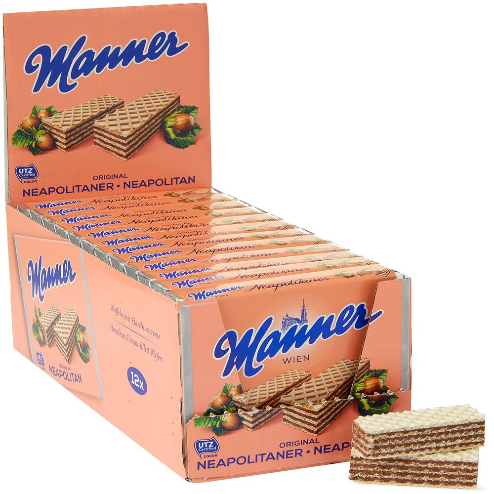 manner Original Neapolitaner Wafers 75 g, Nuts (Pack of 12) 900 gram