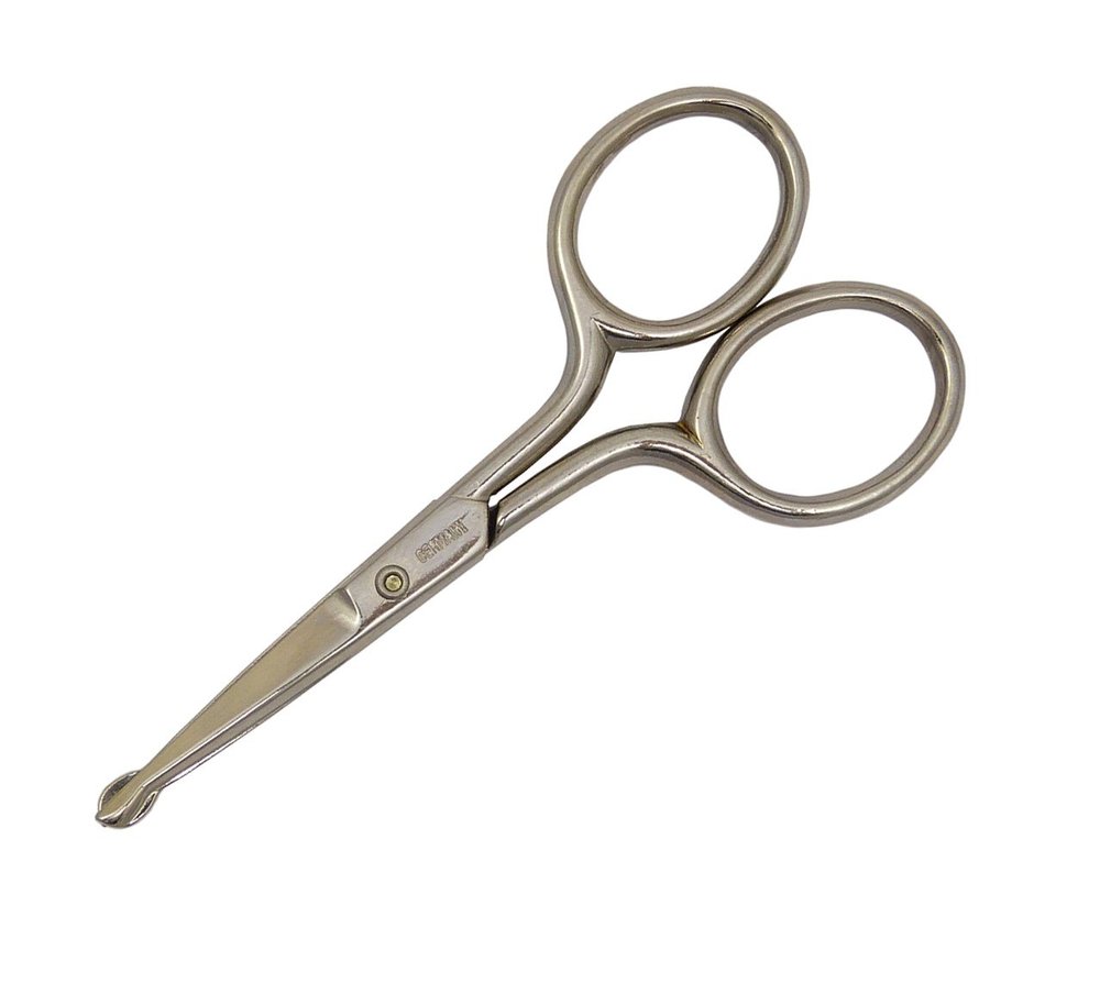 Nose Hair Scissors Baby Scissors - BS Doppelkopf - 9.5 cm - Black - Straight and Round 3 cm Cutting Edge