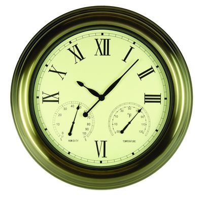 Poolmaster 52603 Bronze Finish Metal Outdoor Clock, Thermometer and Hygrometer Combo, 18Inch Diameter