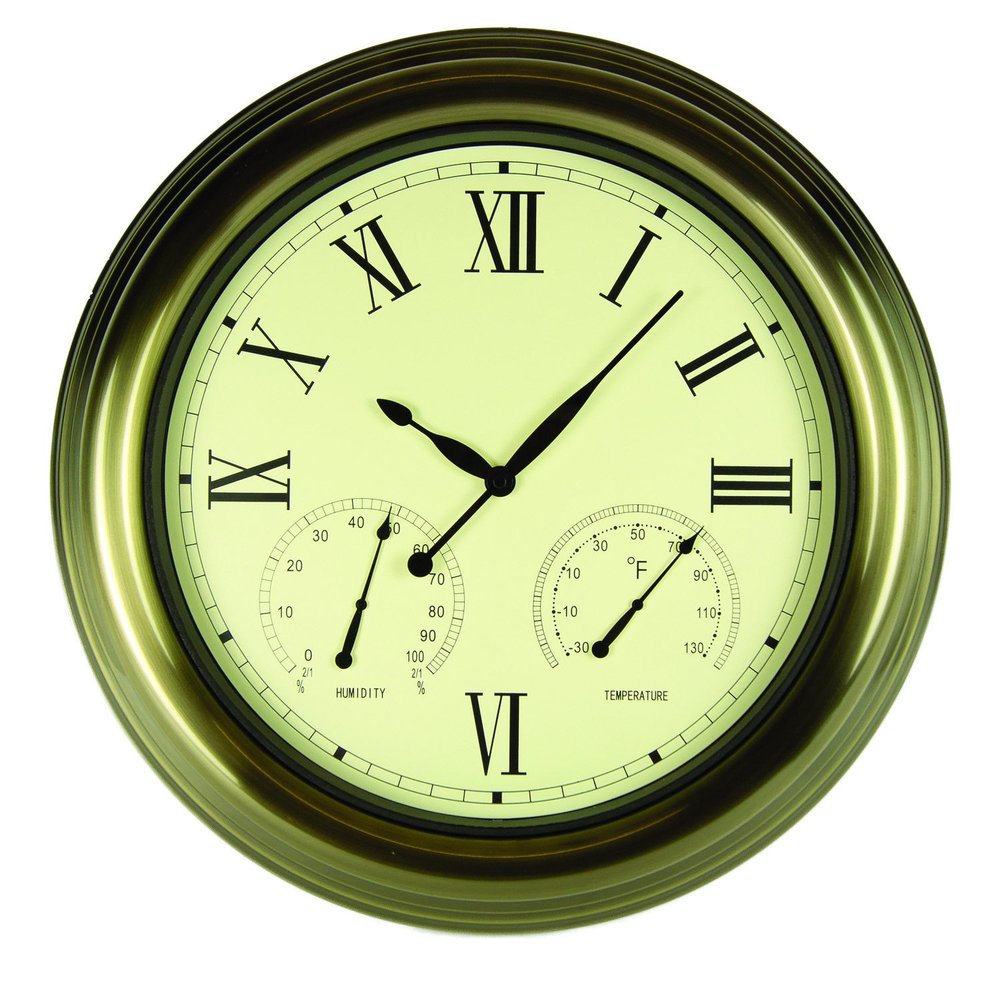 Poolmaster 52603 Bronze Finish Metal Outdoor Clock, Thermometer and Hygrometer Combo, 18Inch Diameter