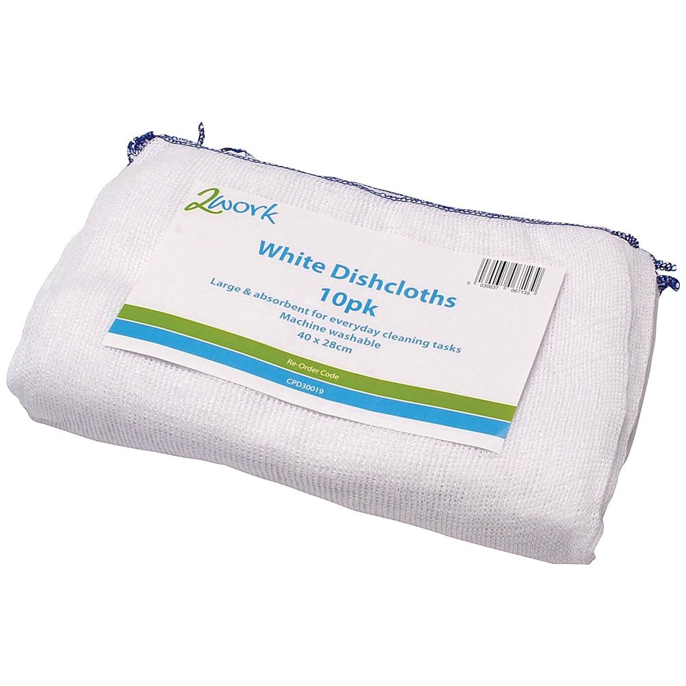2Work Dishcloth 300 x 400 mm White (Pack of 10) 100212