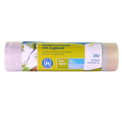 inapa Secolan 35L Bin Liners with Drawstring - Extra Tear-Resistant Waterproof 100% Recyclable - 1 Roll / 20 Pieces