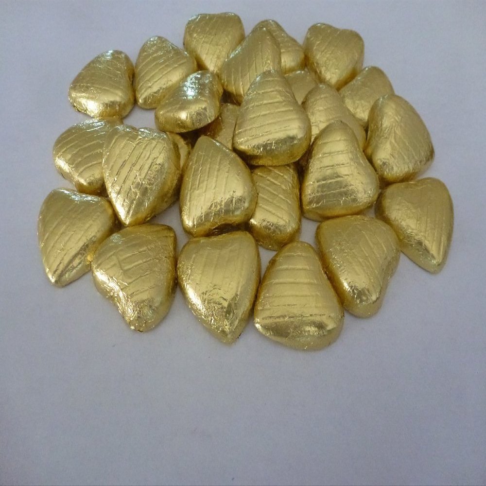 GOLD FOIL CHOCOLATE LOVE HEARTS WEDDING FAVOURS X70