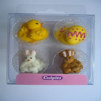 12 CHICK, EGG & RABBIT Sugar Cake Decorations (Pipings){Cupcake Toppers}