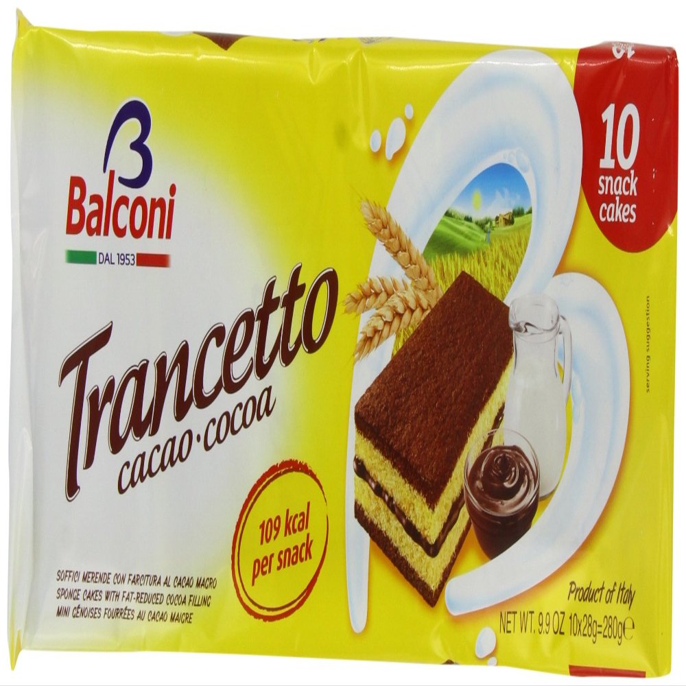 Balconi Trancetto Cacao Cake Bars 28 g (Pack of 15, 10 Pieces Each)