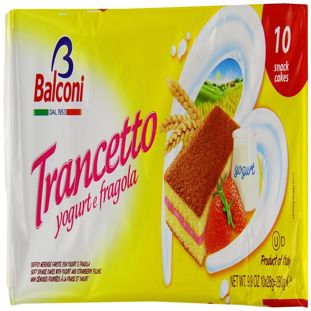 Balconi Trancetto Strawberry Cake Bars 28 g (Pack of 15, 10 Pieces Each)