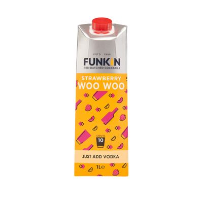 FUNKIN Cocktails Strawberry Woo Wo Pre Mixed Cocktail Mixer | Just Add Vodka | Sweet & Refreshing | 0% ABV | Premium Ingredients for Bar-Quality Drinks | Perfect for Parties | 1 Litre, Pack of 6