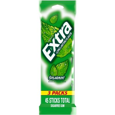 EXTRA Spearmint Sugar Free Gum Back To School Chewing Gum, 3 Pack Bulk Gum (45 Sticks Total)