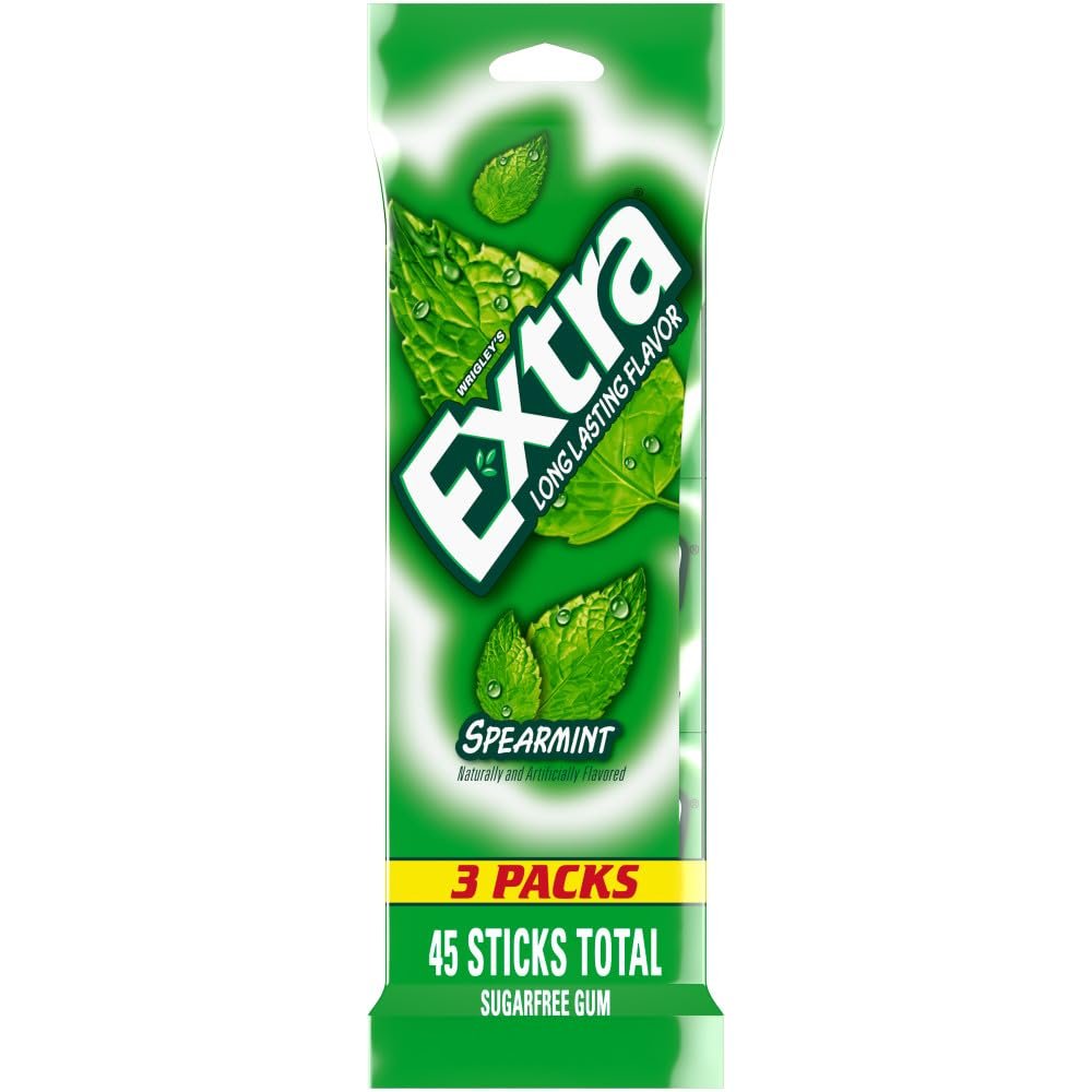 EXTRA Spearmint Sugar Free Gum Back To School Chewing Gum, 3 Pack Bulk Gum (45 Sticks Total)