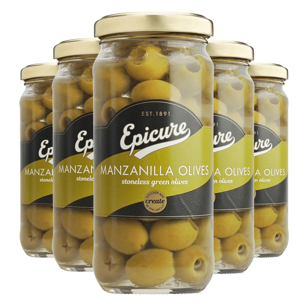 Epicure Manzanilla Stoneless Green Olives, 235 g (Pack of 12)