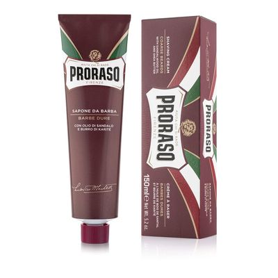 Proraso Shaving Cream Tube, 150ml, Intensely Nourishing and Moisturising Shaving Cream for Men with Sandalwood Oil and Shea Butter, Made in Italy, Red