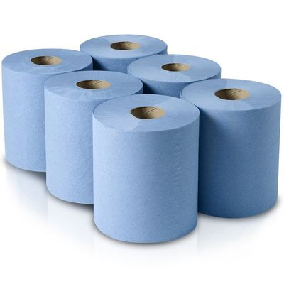 The Chemical Hut 6 x Blue Embossed Centre Feed Paper Rolls. Ideal for Industrial Use & Care Homes