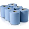 The Chemical Hut 6 x Blue Embossed Centre Feed Paper Rolls. Ideal for Industrial Use & Care Homes view 1