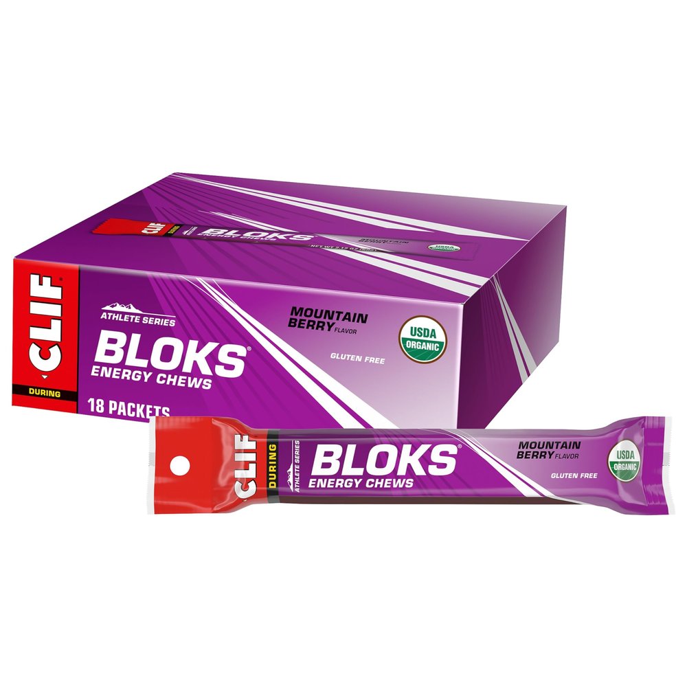 Clif Shot Bloks Electrolyte Mountain Berry Flavour Chews 60 g (Pack of 18)