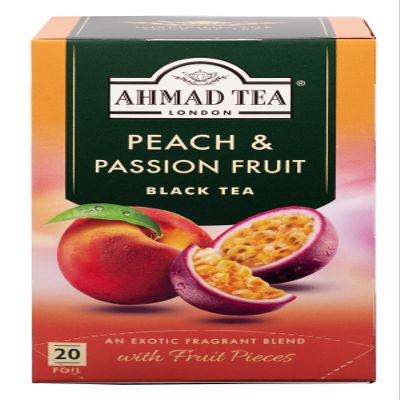 Ahmad Tea Fruit Black Tea | Peach & Passion Fruit Black Tea | 20 Teabag Sachets | 1 Pack