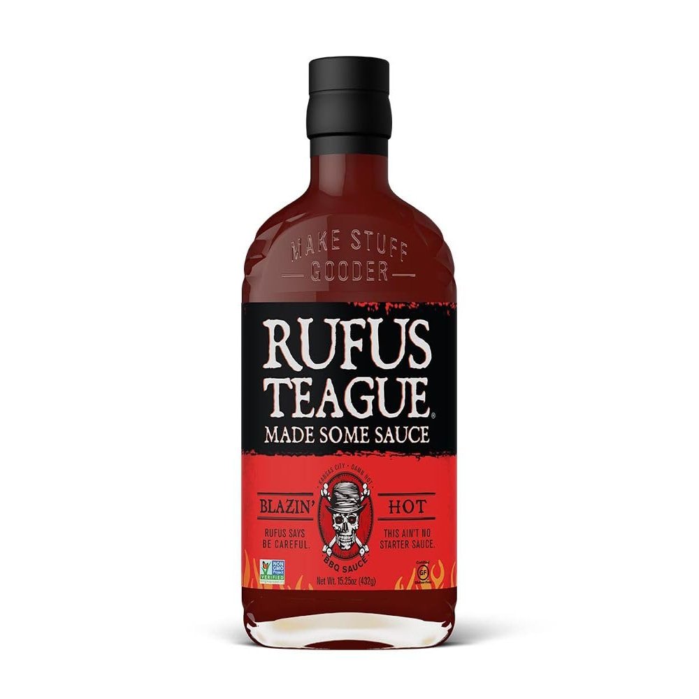 Rufus Teague Blazin Hot BBQ Sauce 432g Hot BBQ Sauce with Smoke & Chilli For Ribs, Wings & Burgers Gift for Men, Spicy Grill Set