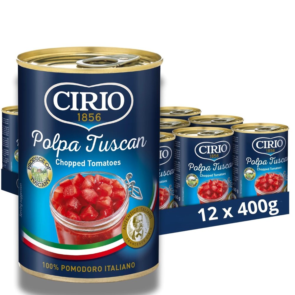 Cirio Chopped Tuscan Tomatoes, 100% Italian, Climate Neutral, Canned, Tinnedc, 400g (Pack of 12)