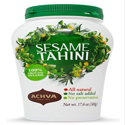 Achva Sesame Tahini Paste - Roasted & Pure Stone Ground Ethiopian Sesame Seeds - Rich Creamy Taste for Hummus & Tahini Sauce - Kosher, Vegan, Gluten Free, Peanut Free & Non-GMO 500g