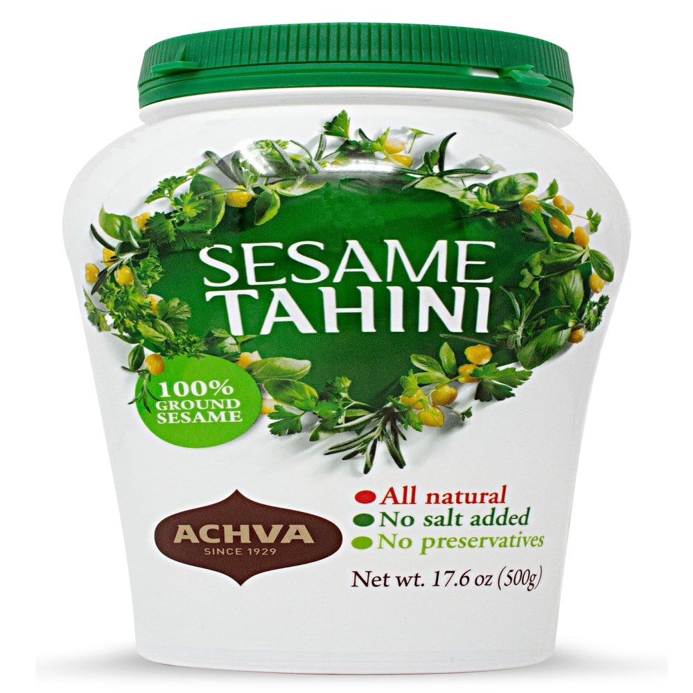 Achva Sesame Tahini Paste - Roasted & Pure Stone Ground Ethiopian Sesame Seeds - Rich Creamy Taste for Hummus & Tahini Sauce - Kosher, Vegan, Gluten Free, Peanut Free & Non-GMO 500g