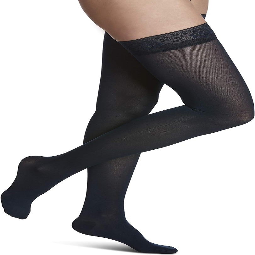 Sigvaris Style 843 Soft Opaque Closed Toe Thigh Highs w/Grip Top - 30-40 mmHg Long Black SL Long 843NSLW99