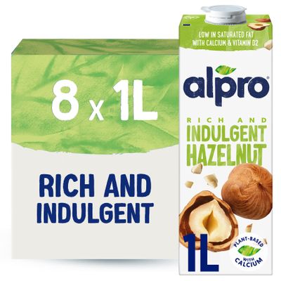Alpro Hazelnut Drink - Plant-Based Long Life Dairy Free & Lactose Free Milk Alternative - 1L (Pack of 8)