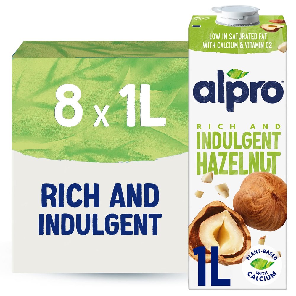 Alpro Hazelnut Drink - Plant-Based Long Life Dairy Free & Lactose Free Milk Alternative - 1L (Pack of 8)