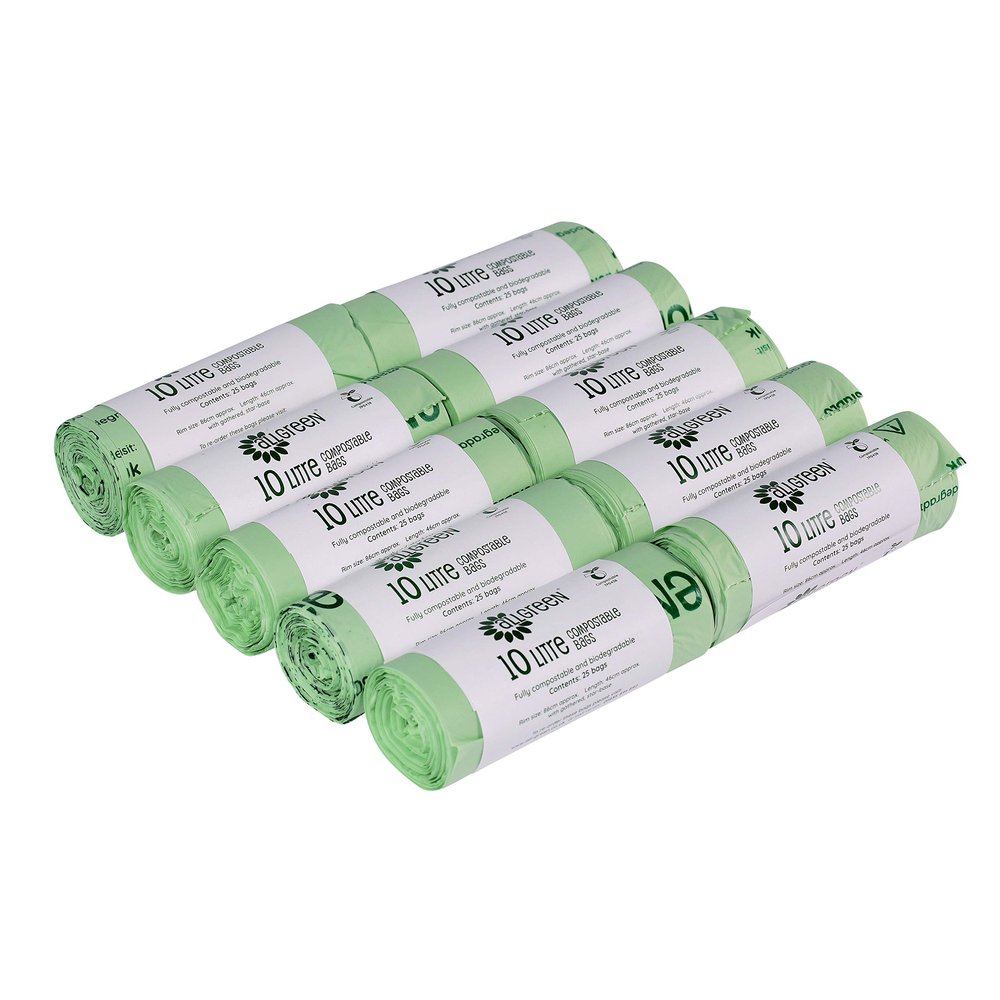10 Litre x 250 Compost Bag Compostable Bags - Kitchen Food Waste Caddy Liners - EN 13432-10L Bin Bags with Composting Guide