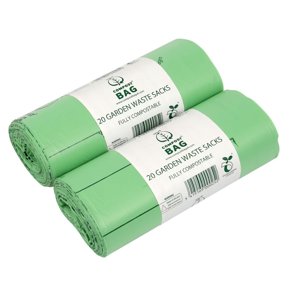 40 bags Compostable Garden Waste Sacks - Compost Bag Liners - EN 13432 - Bin Bags with Composting Guide