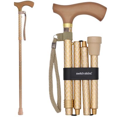Switch Stick Luxury Engraved Pearl Walking Stick - Folding And Adjustable