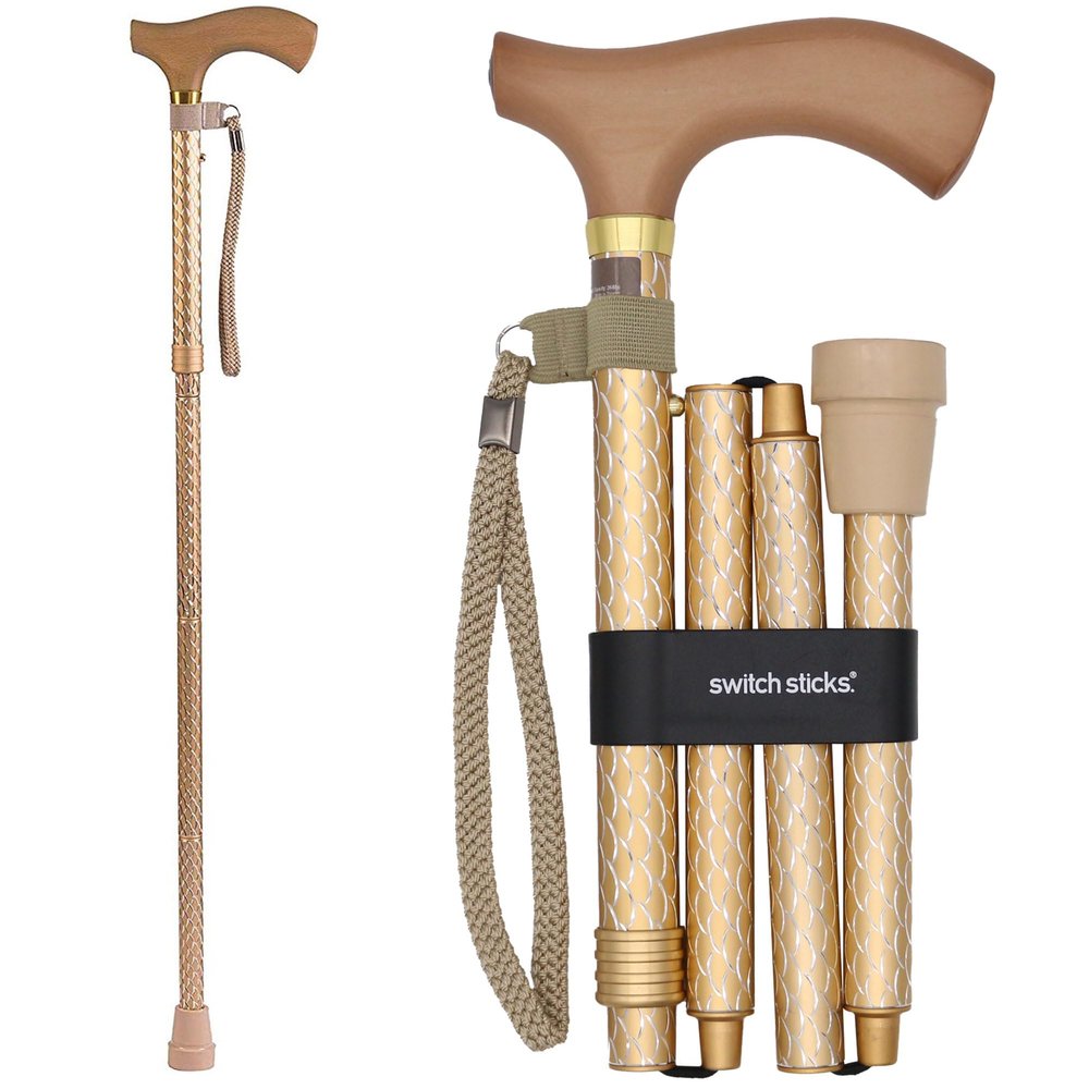 Switch Stick Luxury Engraved Pearl Walking Stick - Folding And Adjustable