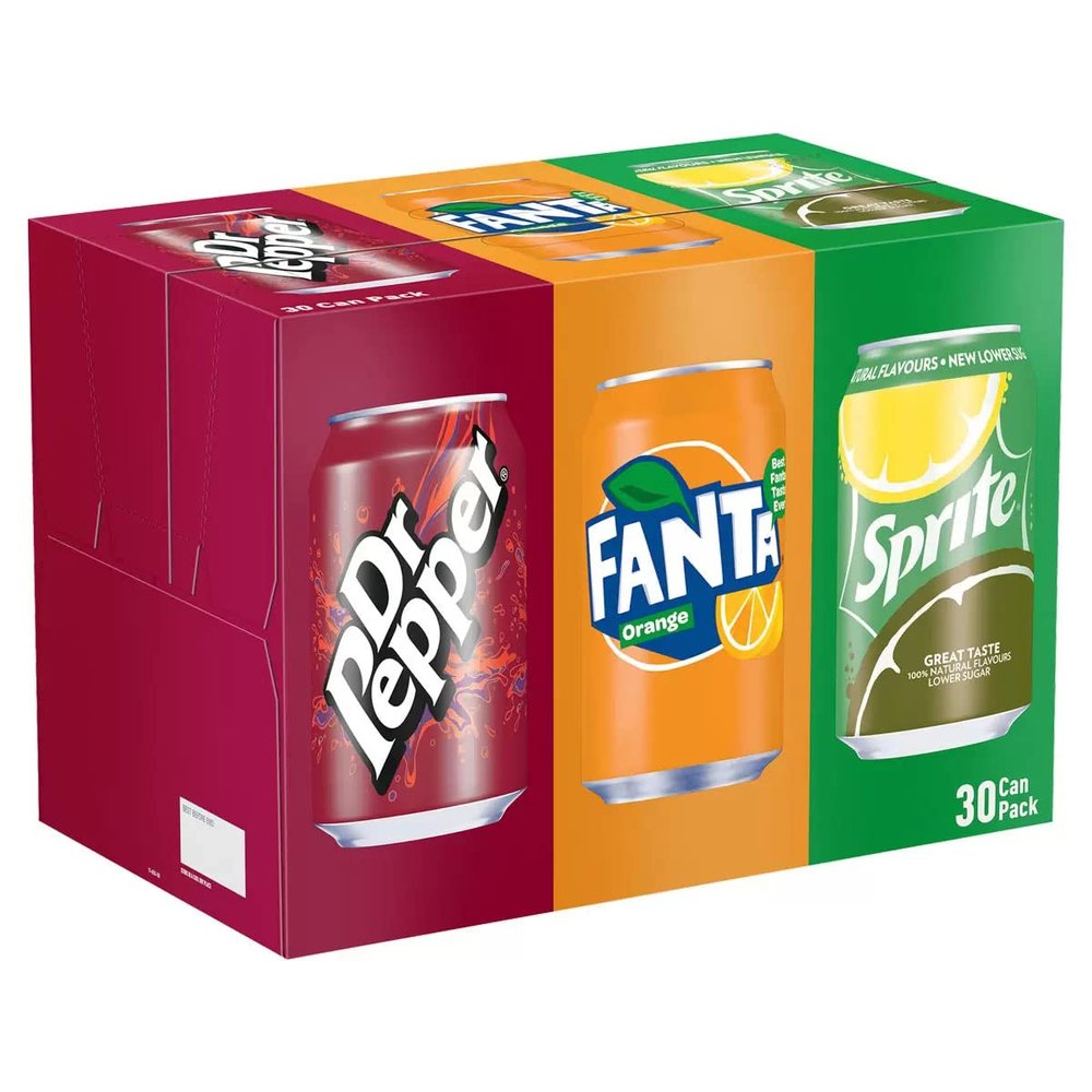 Coca Cola Dr. Pepper, Fanta, Sprite Cans, 330 ml Variety Pack of 30